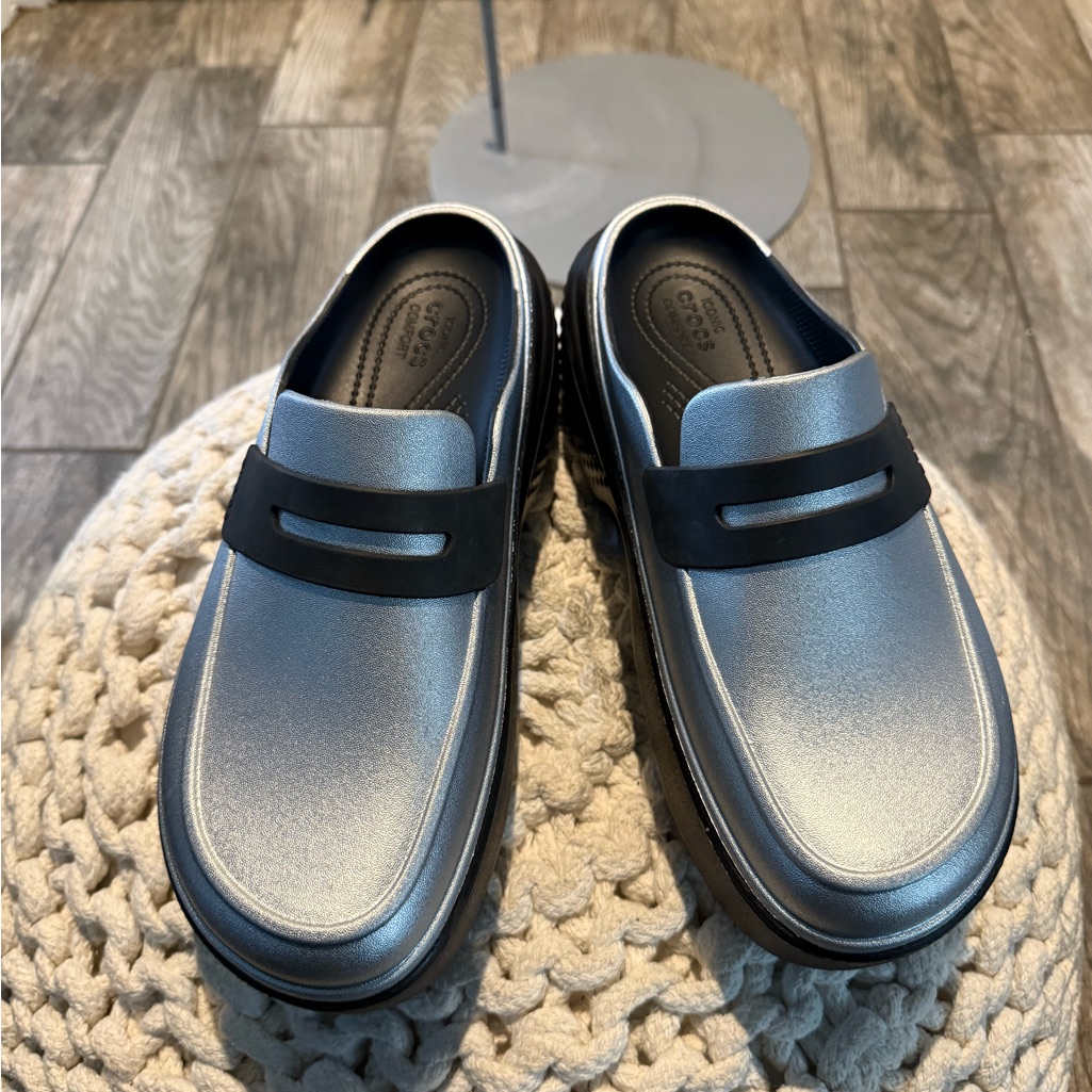Crocs Silver And Black Loafers